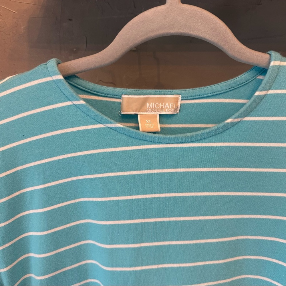Michael Kors Short Sleeve Stripe Ruch Top Blue White sz XL - Picture 6 of 11